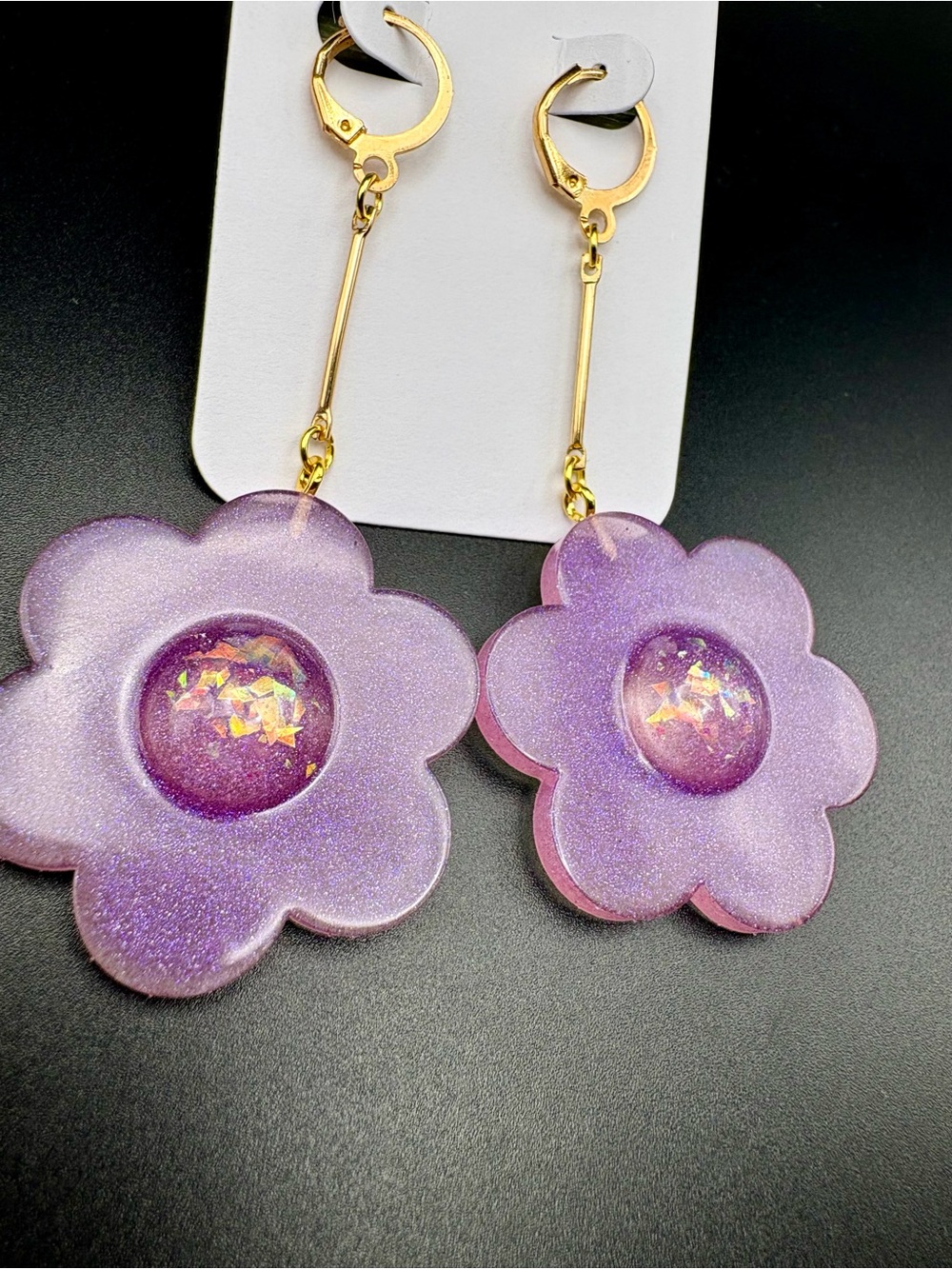 Flower Drop Earrings - Lilac Sparkle - Picture 5 of 6